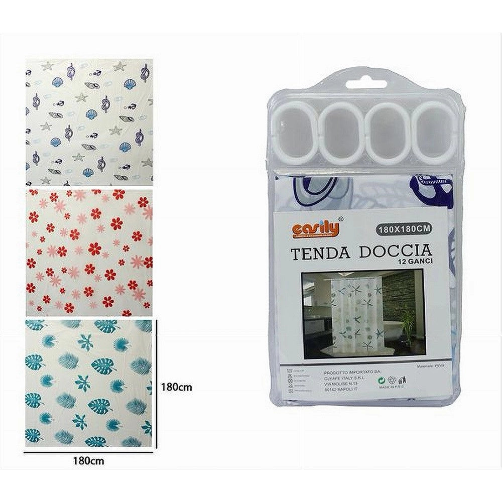 Trade Shop - Tenda Per Doccia Varie Fantasie Impermeabile 180x180cm Con 12 Anelli Bagno 59825 -