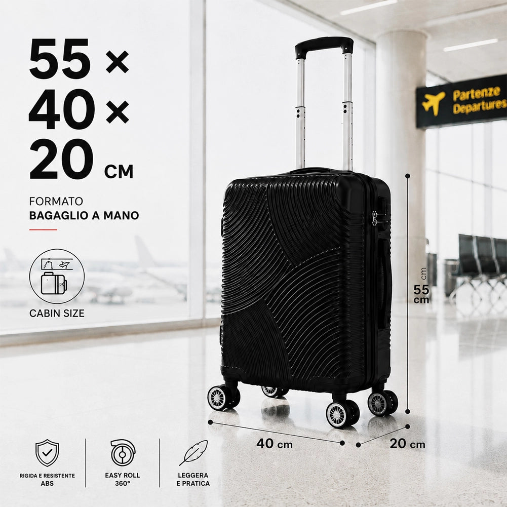Valigia Bagaglio a Mano 55x40x20 cm Nero Trolley Ortega Adatto Ryanair Easyjet