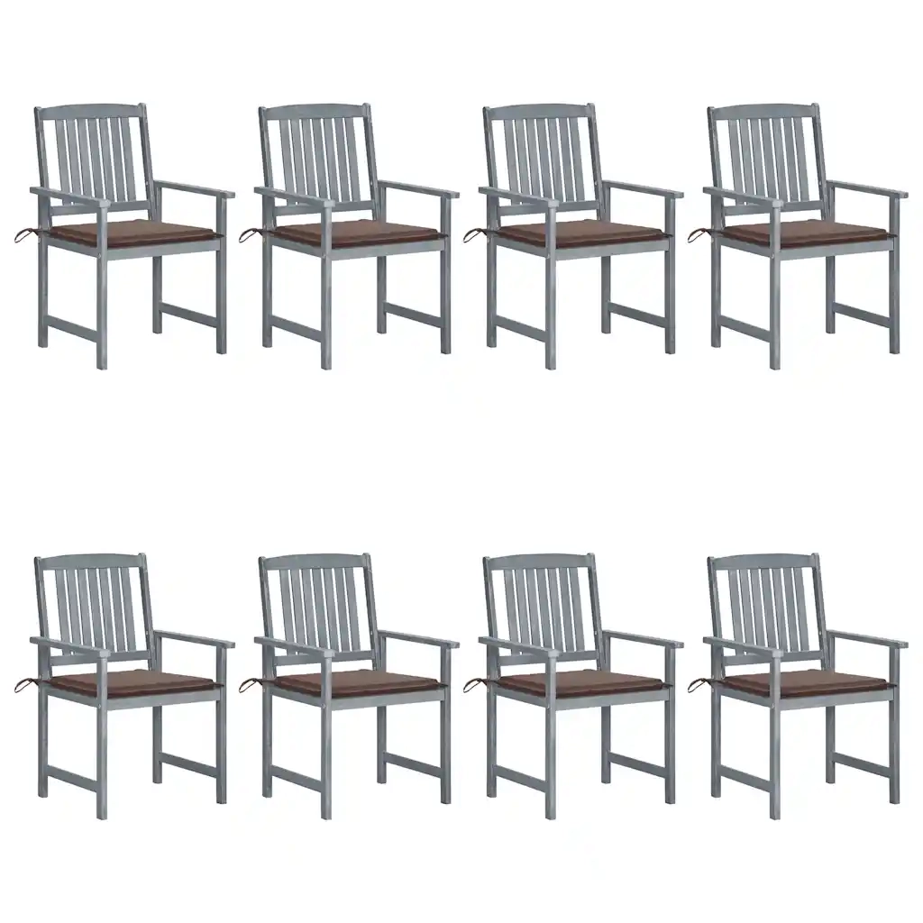 Sedie da Giardino con Cuscini 8 pz in Massello di Acacia Grigie cod mxl 17544