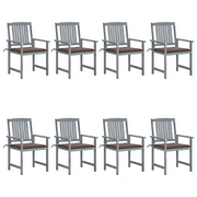 Sedie da Giardino con Cuscini 8 pz in Massello di Acacia Grigie cod mxl 17544