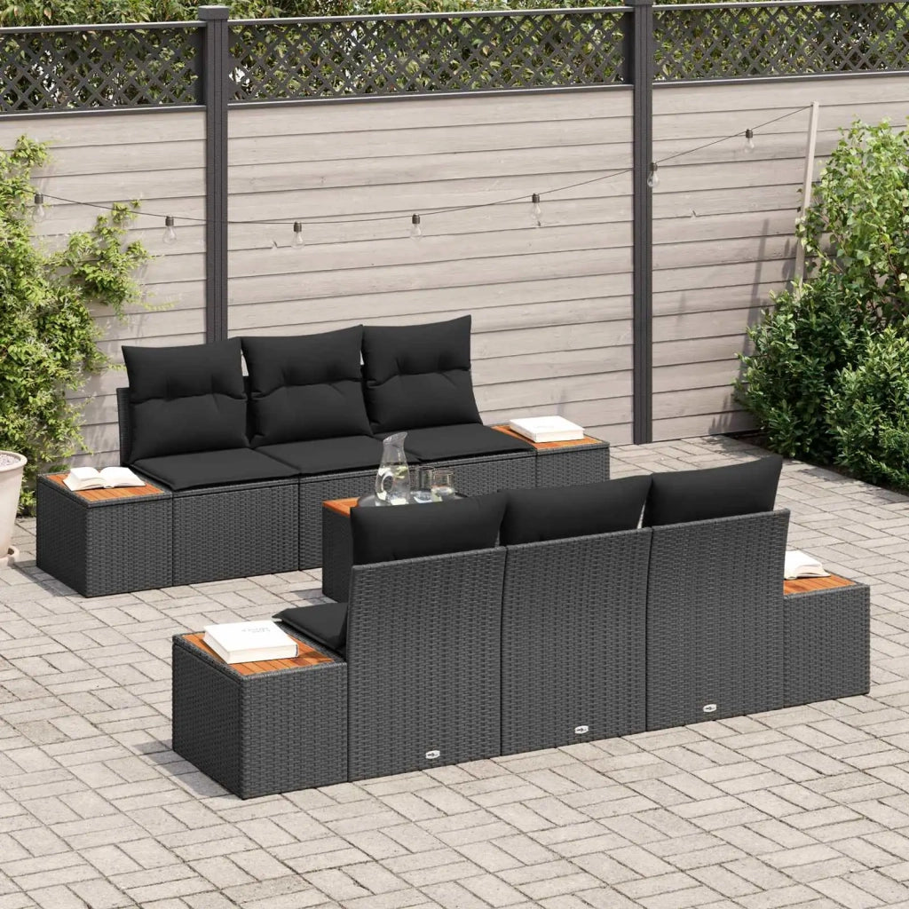 Set Divano da Giardino con cuscino 7 pcs Nero Poly Rattan