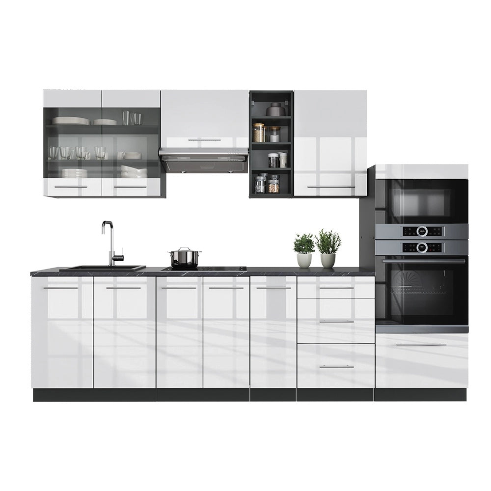 Cucina componibile Fame-Line Bianco lucido/Antracite 280 cm senza piano di lavoro Vicco