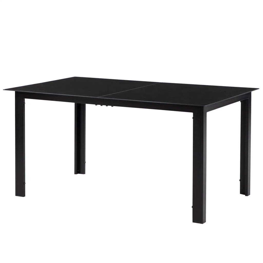 Tavolo da Giardino Rettangolare 150x90 cm per 6 Persone con Piano in Vetro e Alluminio Nero