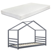 Letto a Casetta per Cameretta Vardø con Materasso 90x200 cm Grigio Scuro [en.casa]