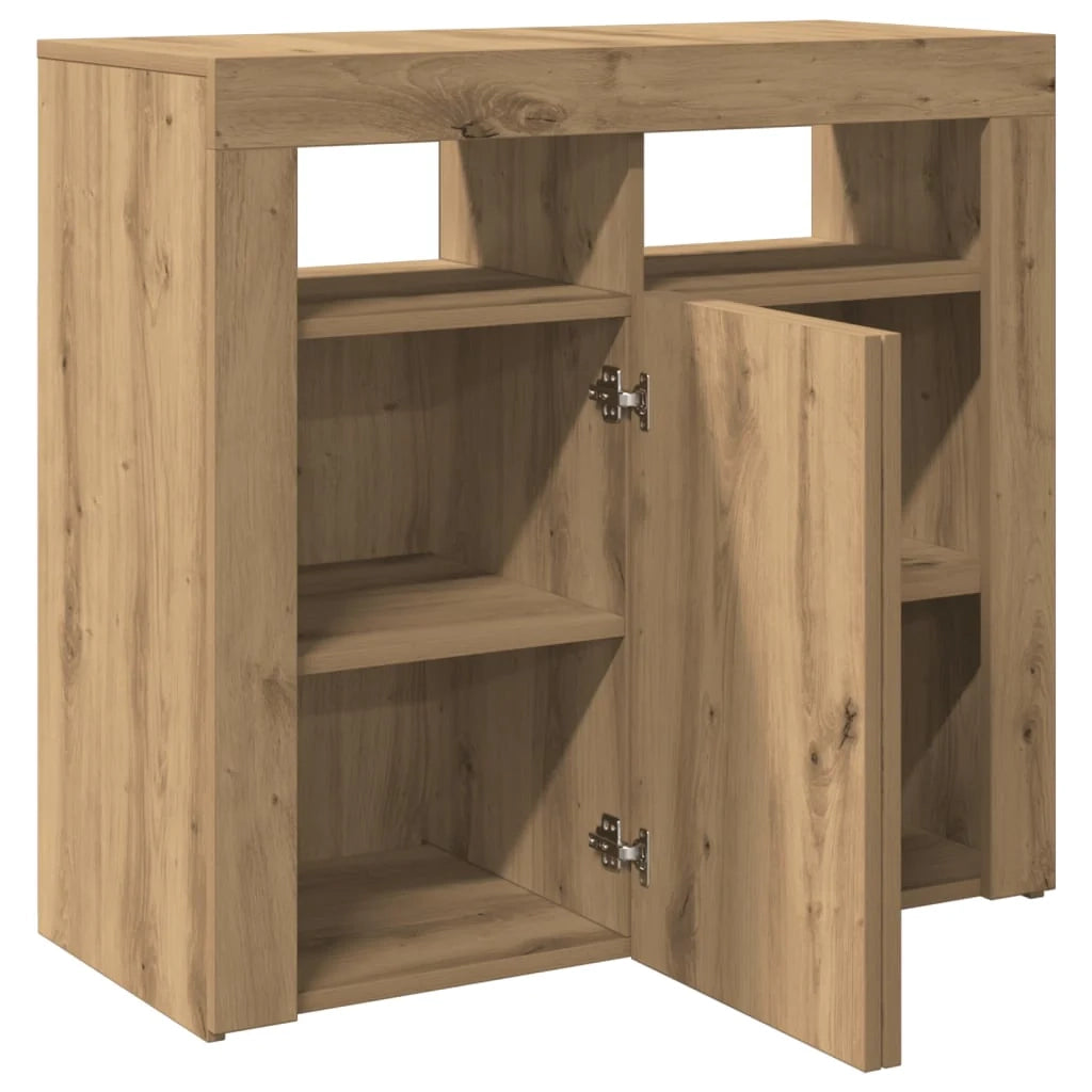 Buffet credenza cassettiera armadio mobile contenitore organizer per cucina soggiorno salotto con luci a LED legno ingegnerizzato lavorato a mano rovere Artisan 02_0029865
