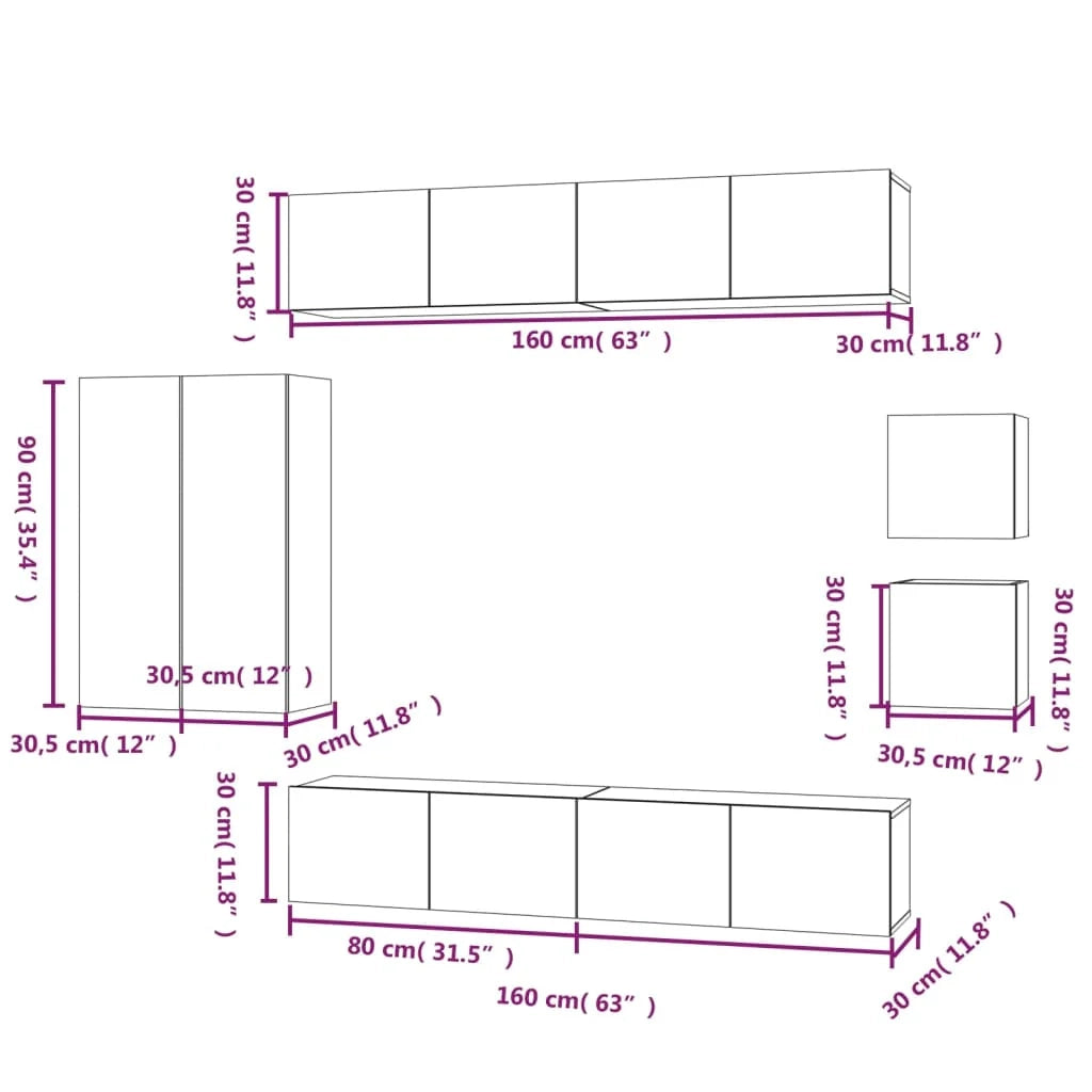 Set di mobili da 8 pezzi tra cui armadio credenza mobile TV televisore per soggiorno camera da letto salotto legno ingegnerizzato bianco 02_0025229