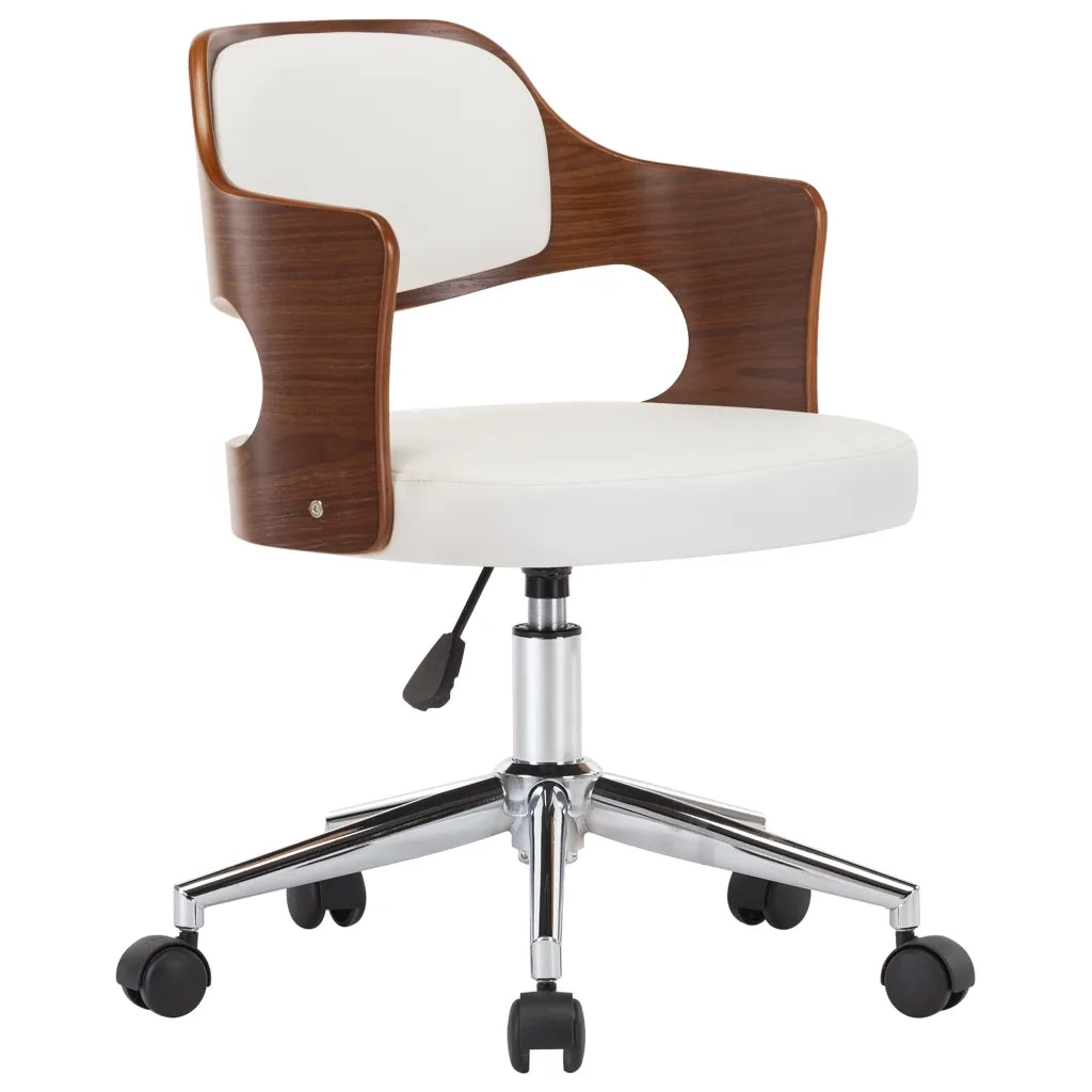 Sedia da Ufficio Girevole Bianca in Legno Piegato e Similpelle 3054849