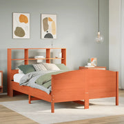 Letto Libreria senza Materasso-Struttura Letto con contenitore Marrone Cera 135x190 cm in Pino 885326