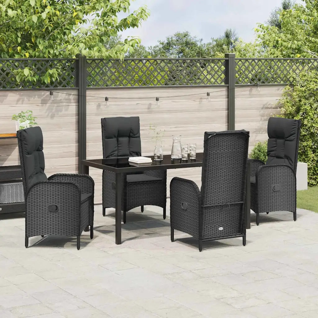 Set da Pranzo per Giardino con cuscino 5 pcs Nero polyrattan 3380116