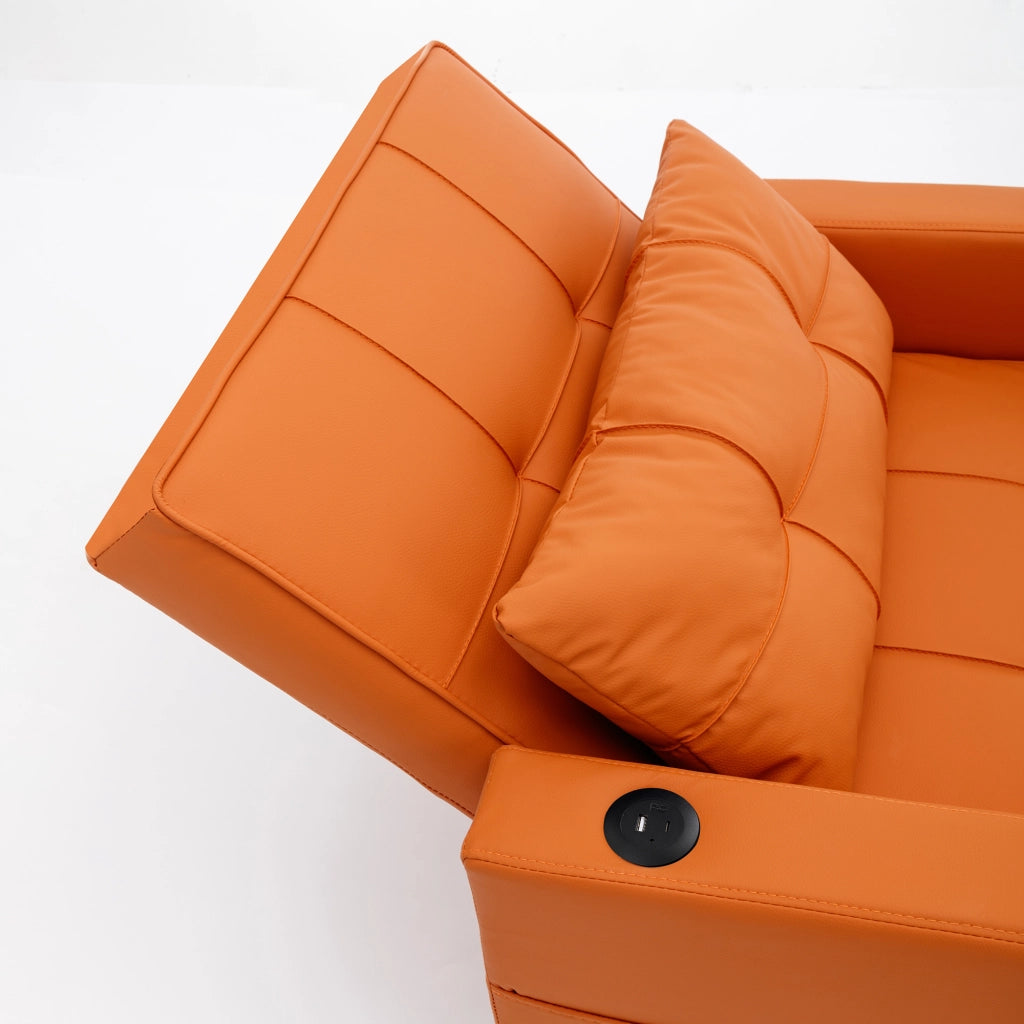 Poltrona letto 3 in 1 estraibile con schienale regolabile porta bevande e tasca in pu arancione 74 × 87 × 84 cm