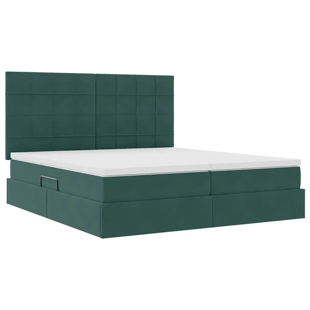 Letto con luci a strisce a LED Verde Scuro 180 x 200 cm Velluto