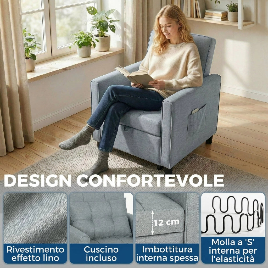 Divano Letto Pieghevole con Schienale Regolabile ¨C zephmum ¨C Grigio