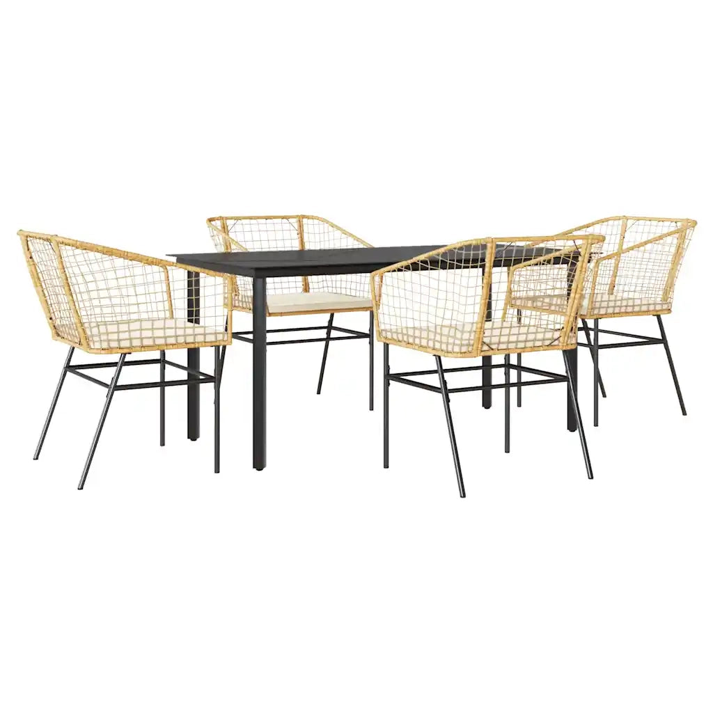 Set da Pranzo da Giardino 5pz | Set Salotto da Giardino con Cuscini Polyrattan Vetro