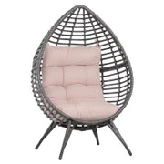 Poltrona da Esterno in Rattan a Goccia Stile Boho con Cuscino, 101x89x156cm Grigio e Beige
