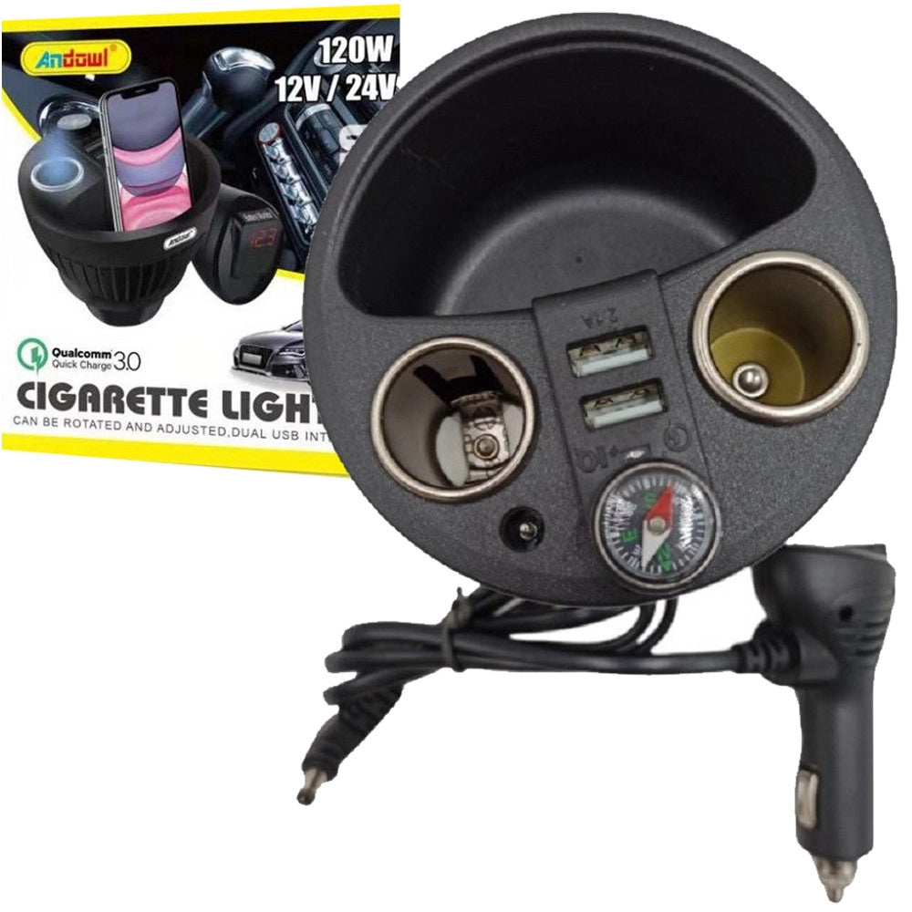 Trade Shop - Caricabatterie Per Auto 120w 12/24v Ricarica Rapida Accendisigari 2xusb Q-t179 -