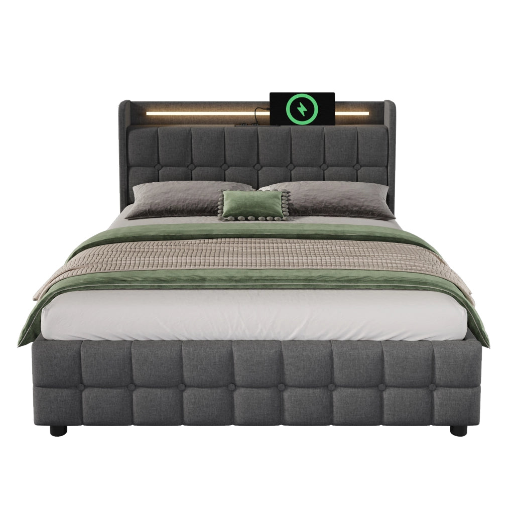 letto imbottito legno grigio 160x200 cm