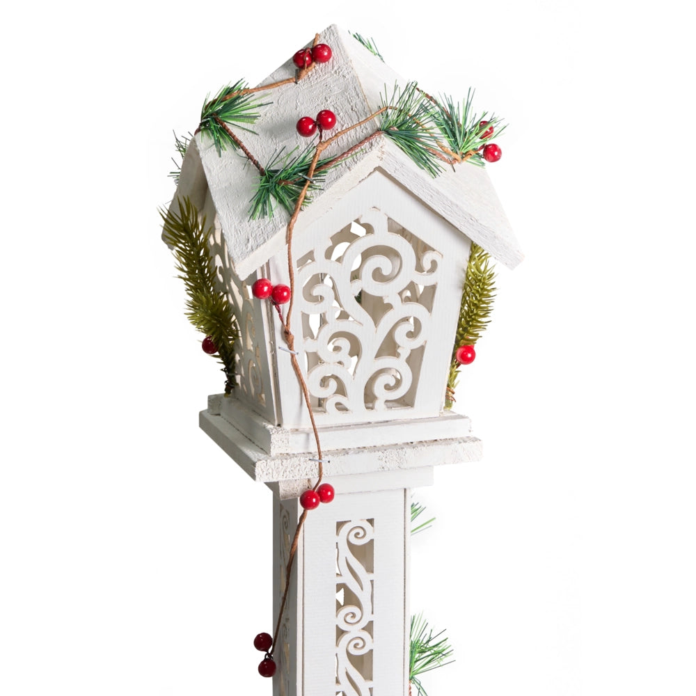 Decorazione natalizia Abete bianco Legno Lanterna luminosa LED Statuetta Artigianale Tradizionale