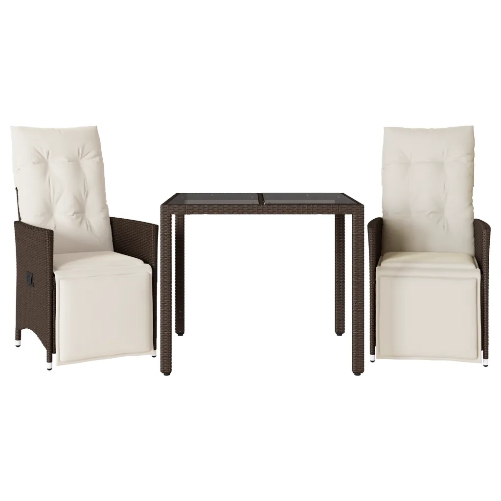 Set BistrÃ² da Giardino 3 pz con Cuscini in Polyrattan Marrone