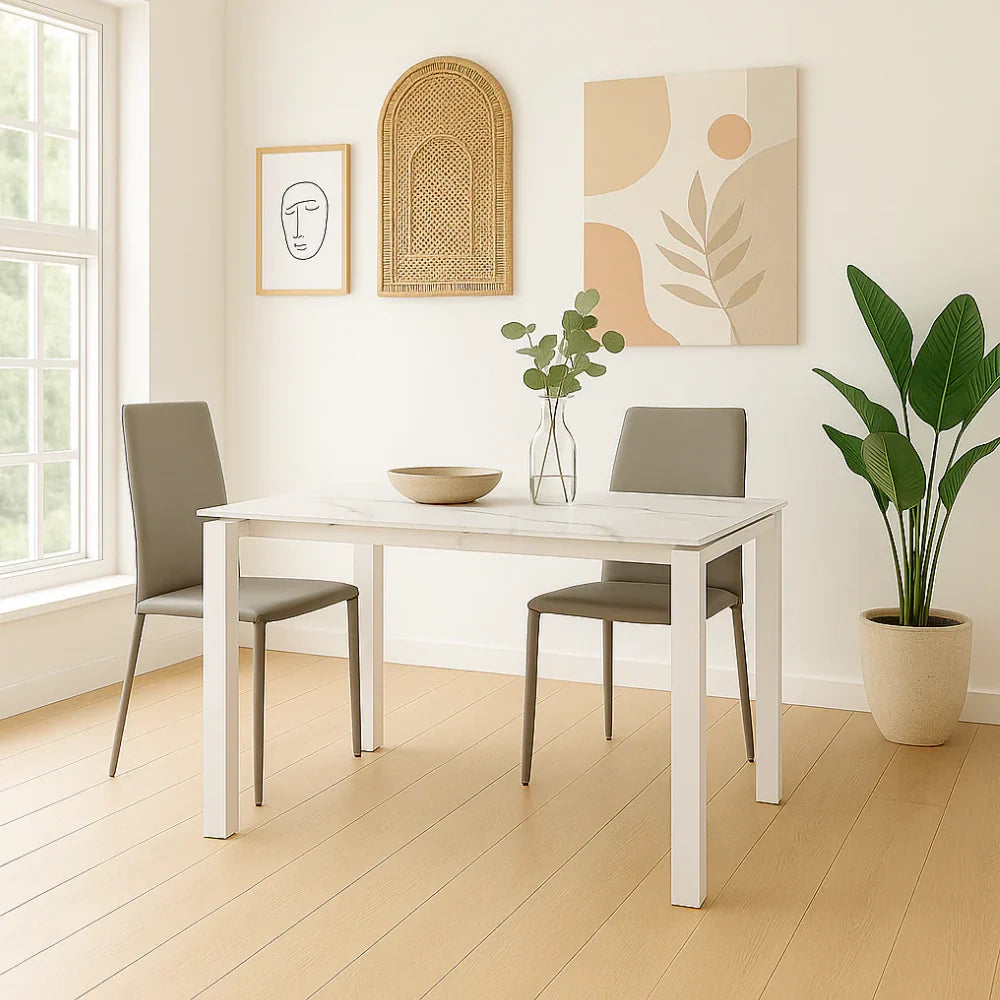 Tavolo da pranzo allungabile in ceramica effetto marmo bianco Task 120-170x80 cm fino a 8 posti | Duzzle