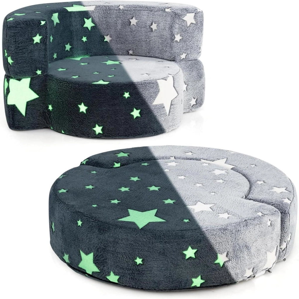 Divano pile per bambini con rivestimento flanella, Spugna morbida e copertura lavabile Grigio-Divani per bimbi