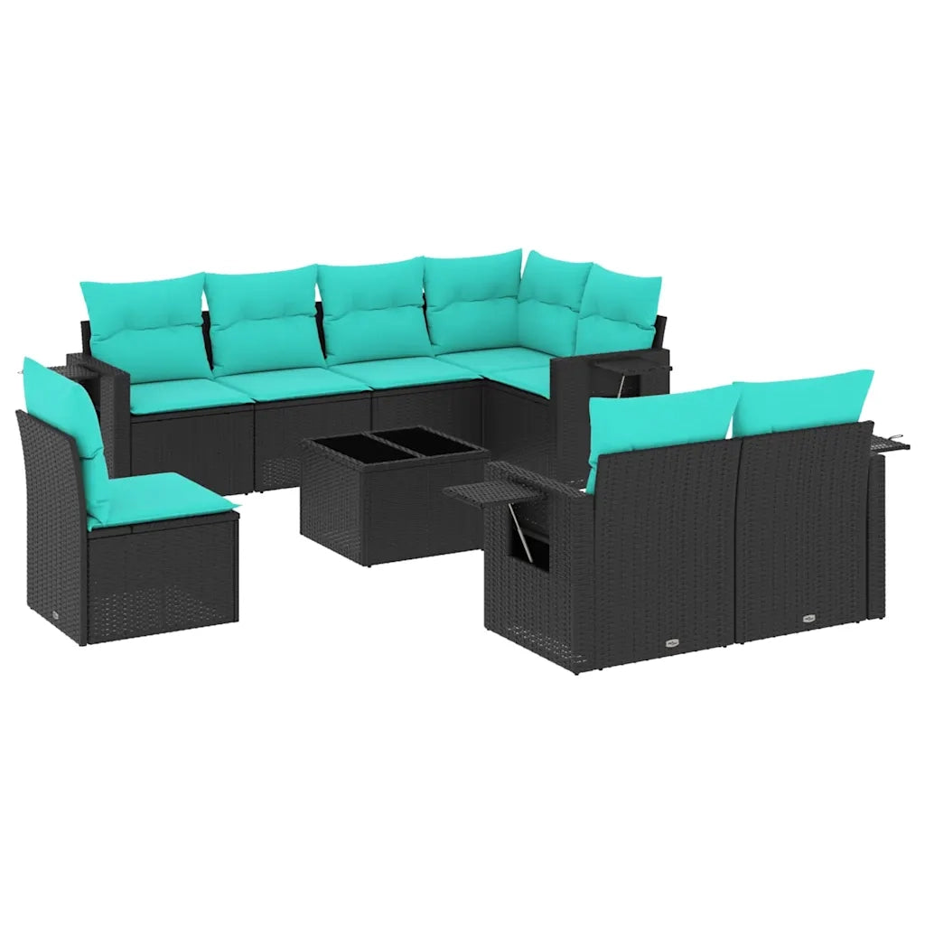 Set Divani da Giardino 9 pz con Cuscini Nero in Polyrattan 3220446