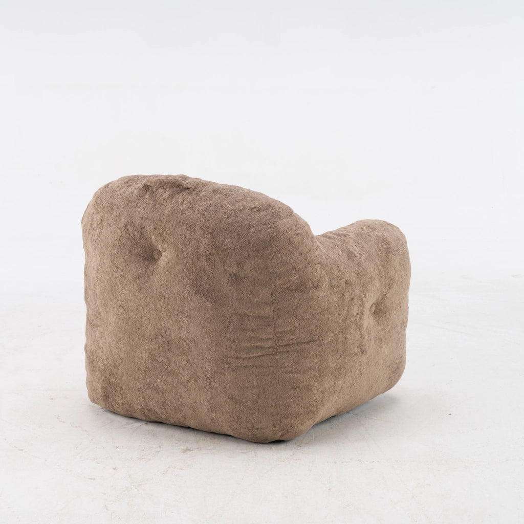 Pouf poltrona ergonomico con imbottitura in schiuma triturata e braccioli in pelliccia sintetica kaki