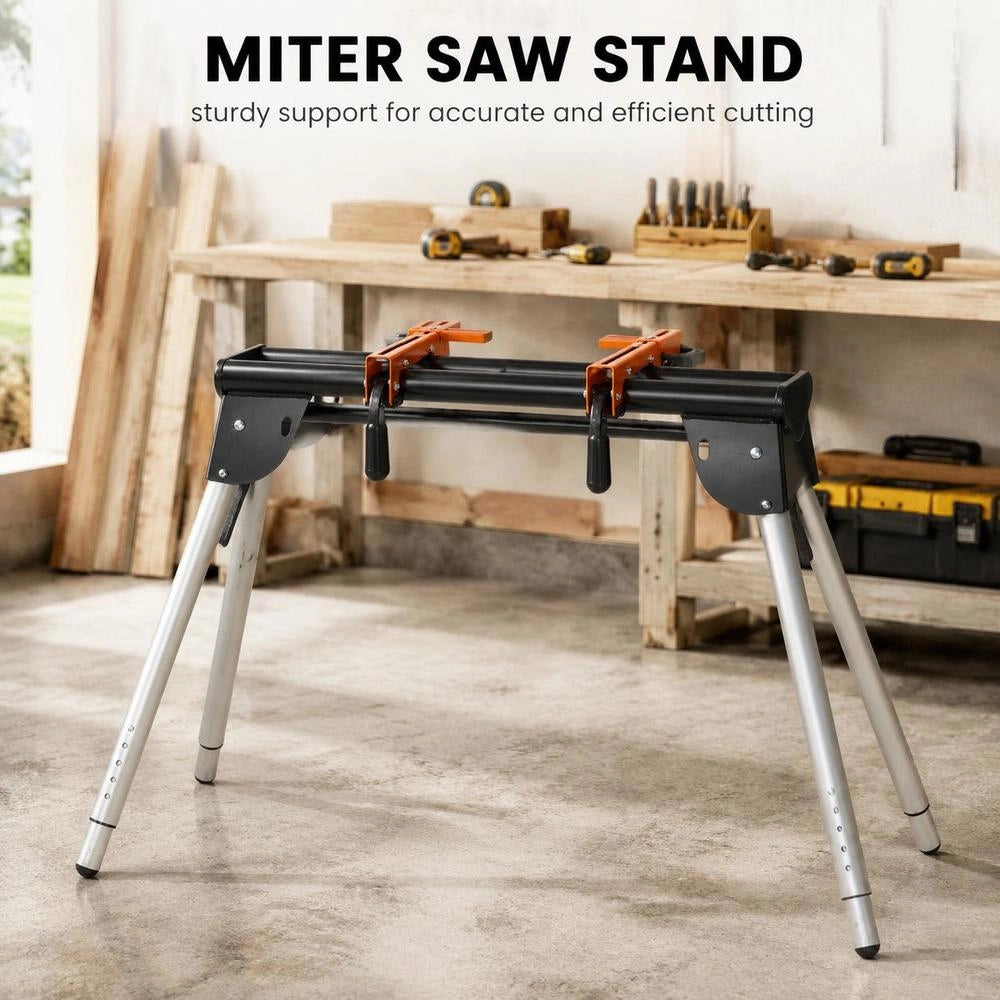Miter Saw Stand, 150 Kg Load Capacity, Steel Stand For Miter Saws With One-piece Mounting Clamps, 73.91–83.56 Cm Adjustable Height, Foldable Miter Saw Stand