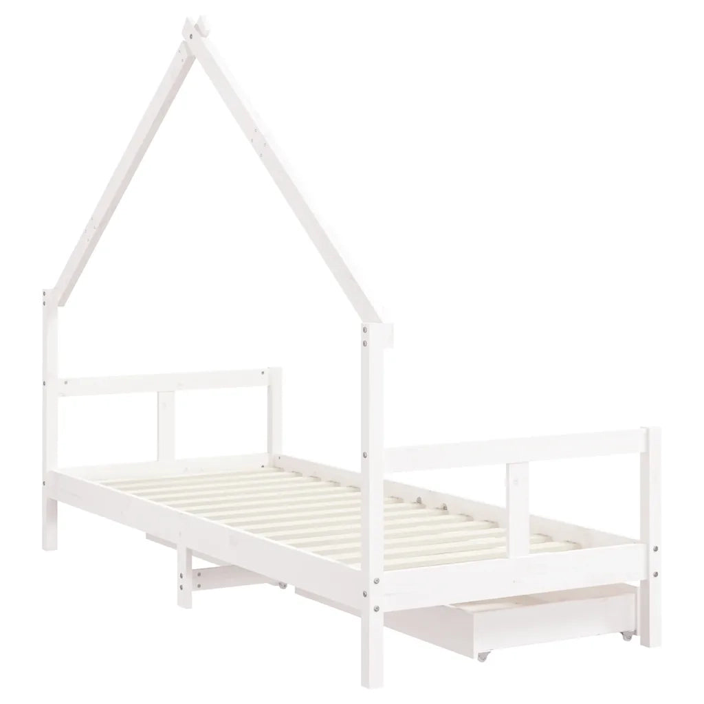 Giroletto Bambini | Letto Infantile | Lettino con Cassetti Bianco 80x200cm Massello di Pino