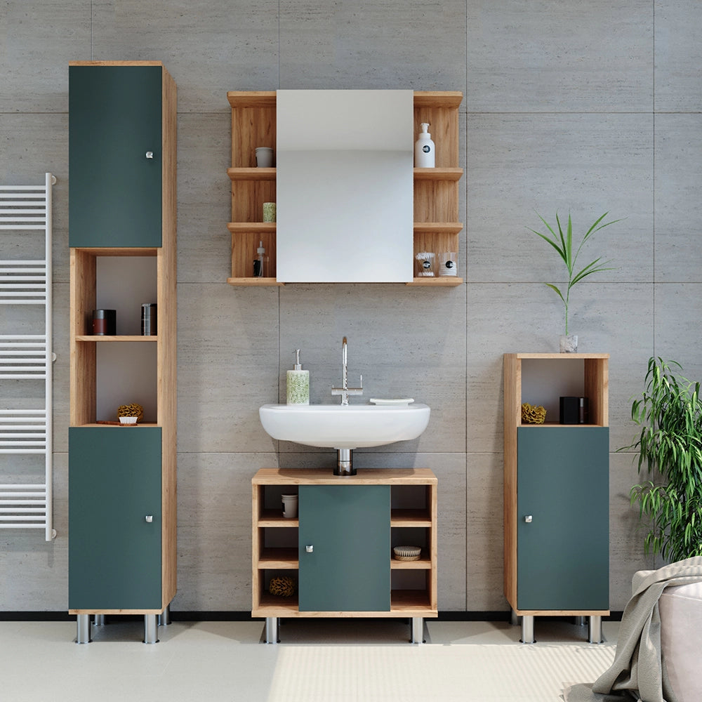 Vicco Mobile sottolavabo per bagno Quercia verde/oro 60 x 54 cm