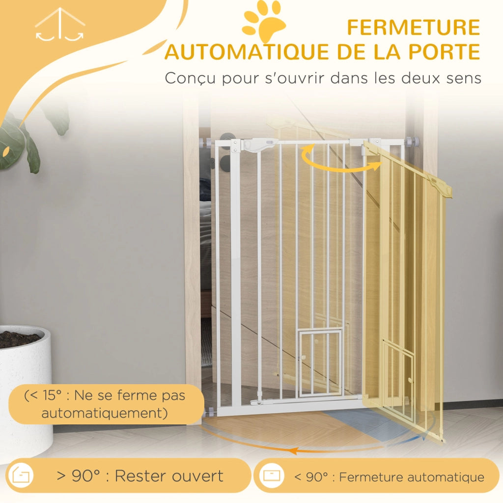 Barriera di sicurezza per animali 104H cm con porta e chiusura automatica ¨C zephmum ¨C doppio blocco, senza foratura