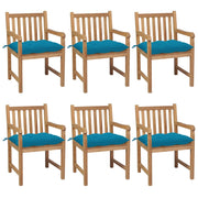 Sedie da Giardino 6 pz con Cuscini Azzurri in Massello di Teak cod mxl 8357