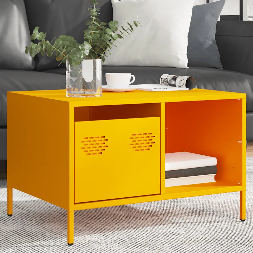 Tavolino Giallo Senape 68,5x50x43,5cm Acciaio Laminato a Freddo 851283