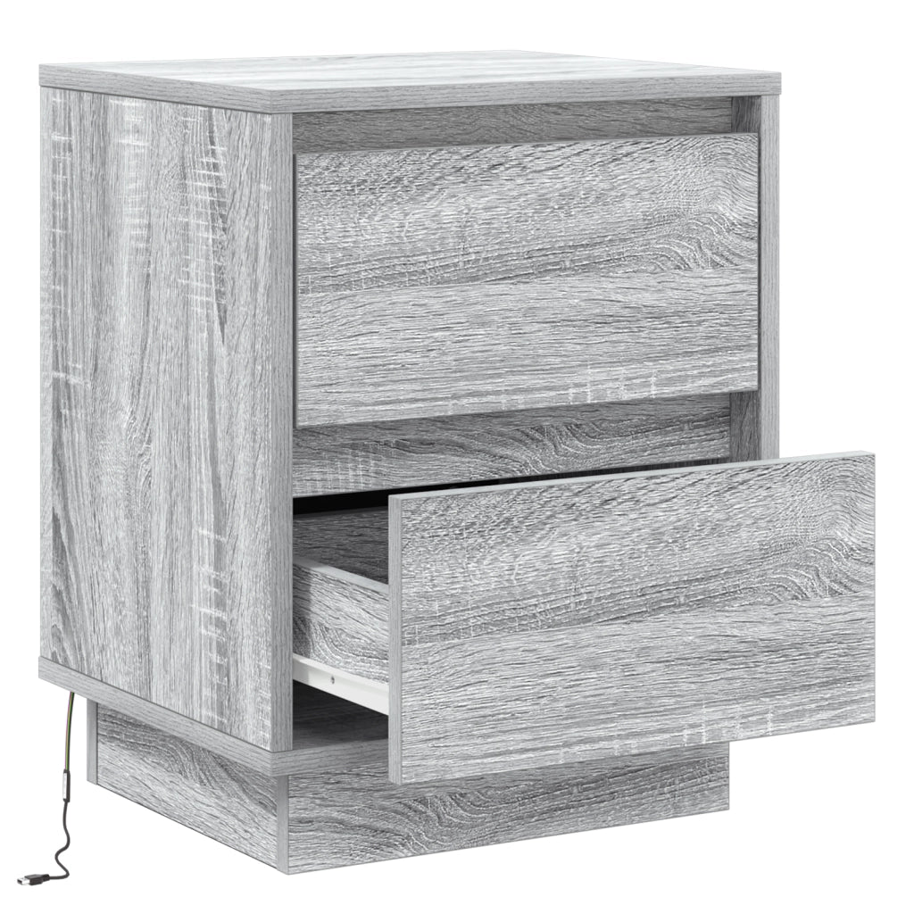 Comodini con luci LED 2 pcs Grigio Sonoma 39x34.5x50 cm
