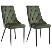 Set di 2 sedie da pranzo scandinave Rivestimento in velluto verde oliva Gambe in ferro nero Seduta in tessuto Senza braccioli
