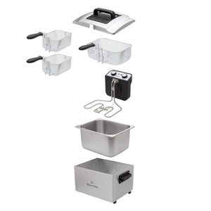 SOGO Friggitrice Professionale 5L – Acciaio Inox, 3000W, Cold Zone, Timer 30 min, Termostato Regolabile, 3 Cestelli, Filtro Antiodore