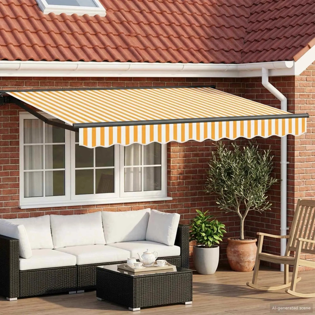 Tenda da Sole | Tenda retrattile manuale Giallo e Bianco 3,5 x 2 m