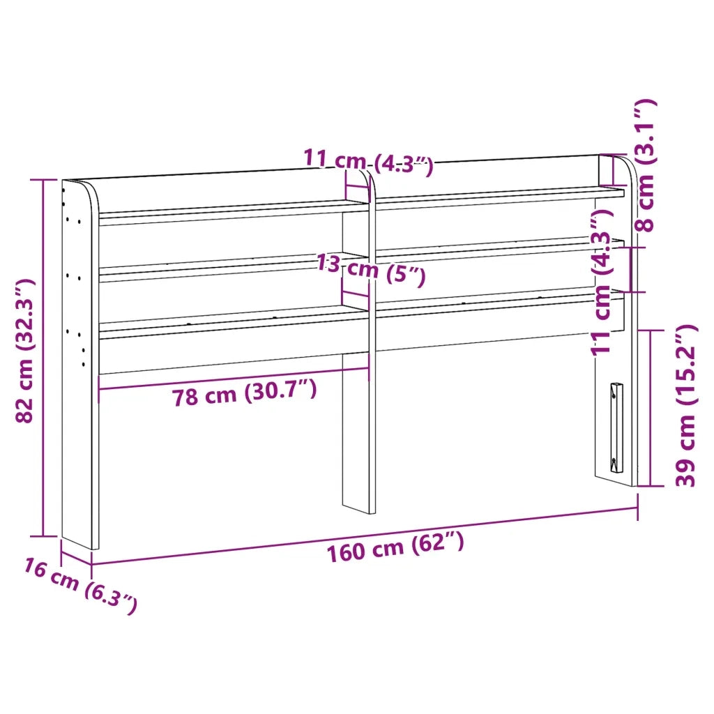 Testiera con Ripiani-Testata contenitore 150 cm in Legno Massello di Pino 532703