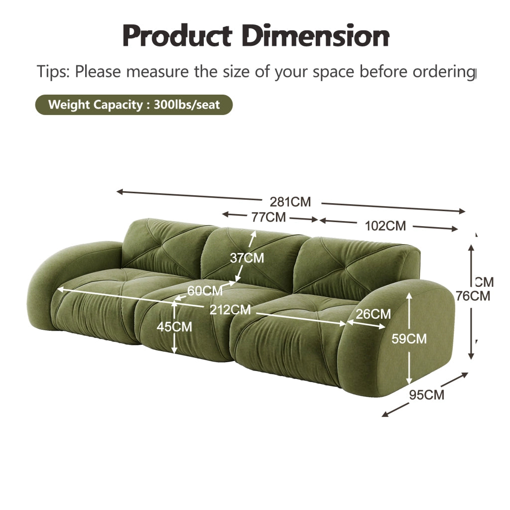 Sofa modulare extra grande a 3 posti - Zephmum - Tessuto Chenille comodo, design antiscivolo, colore verde