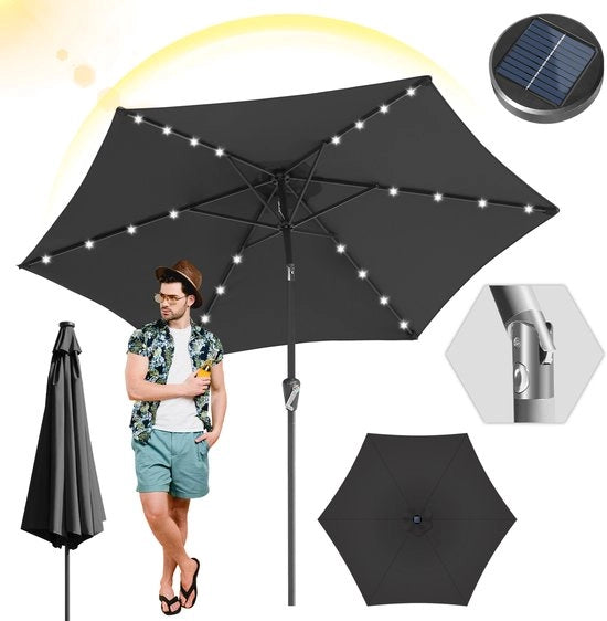 Ombrellone da giardino - 2.7m - 30° inclinabile - impermeabile - con LED - grigio