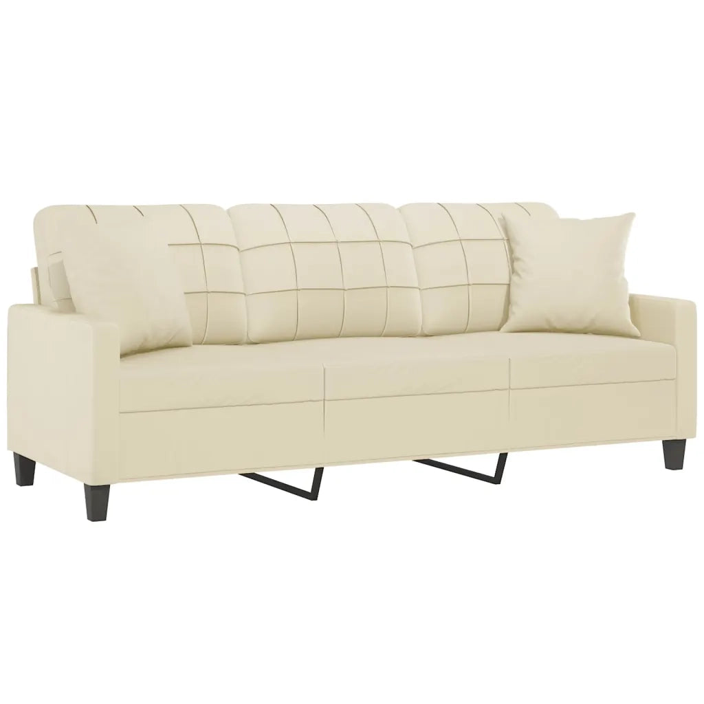 Divano | Divano da soggiorno | Sofa a 3 Posti con Cuscini Crema 180 cm in Similpelle