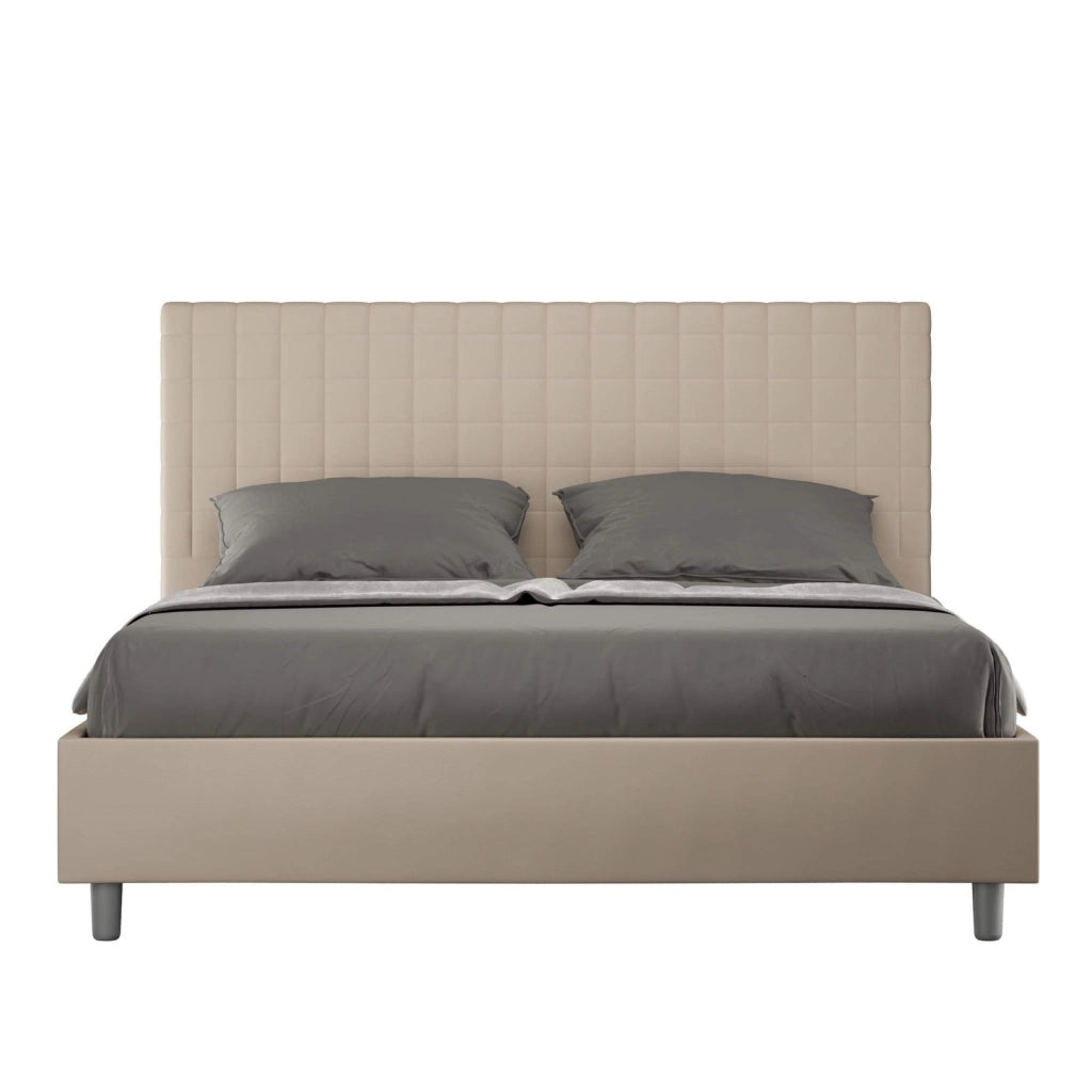 Letto matrimoniale king size con rete imbottito 170x200 similpelle tortora Sunny