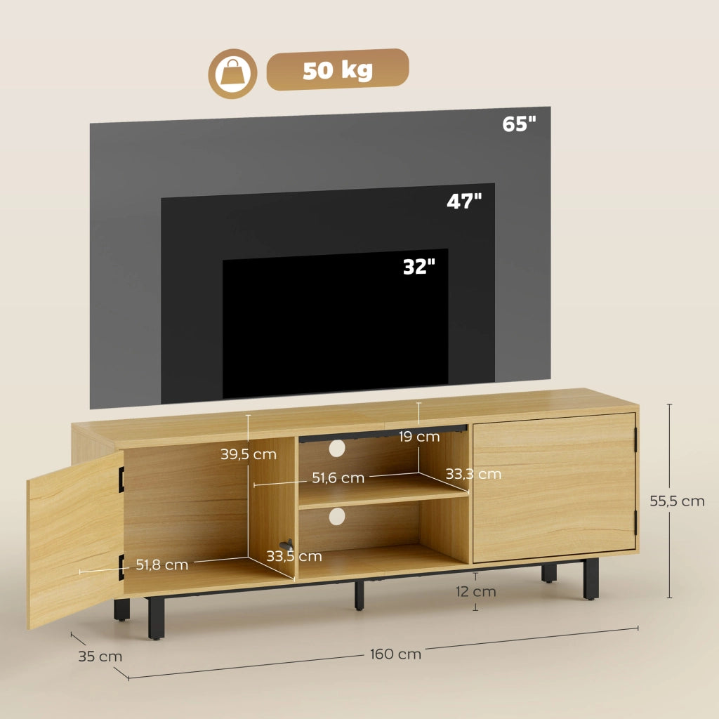 Mobile TV con ante a pressione e ripiani ¨C Minimal ¨C Legno naturale 160x35x55,5cm