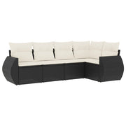 Set Divani da Giardino 5 pz | Set Salotto da Giardino con Cuscini in Polyrattan Nero