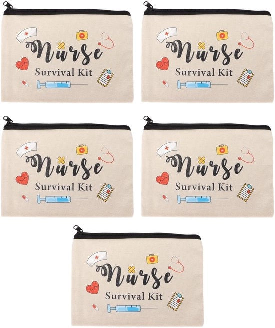 Borsa Cosmetici in Canapa - 5 Pezzi - Borsa per Trucco - Organizzatore per Viaggi - Tema Infermiera - 23 x 17 cm