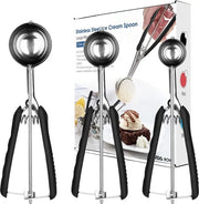 Set di porzioni per ghiaccio in acciaio inossidabile 304 per meloni di ghiaccio, palline di carne, impasto per torte, impasto per biscotti, riso, 3 misure macchina per porzioni di ghiaccio