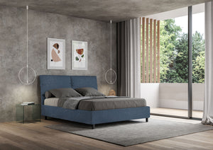 Letto Matrimoniale 160x210 cm con Rete e Contenitore con Testata e Alzata Comoda Imbottito in Microfibra Sleeper Blu