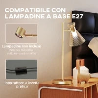 Lampada da Tavolo Moderna con Paralume in Vetro Regolabile Ambrato e Satinato, Attacco E27, Oro
