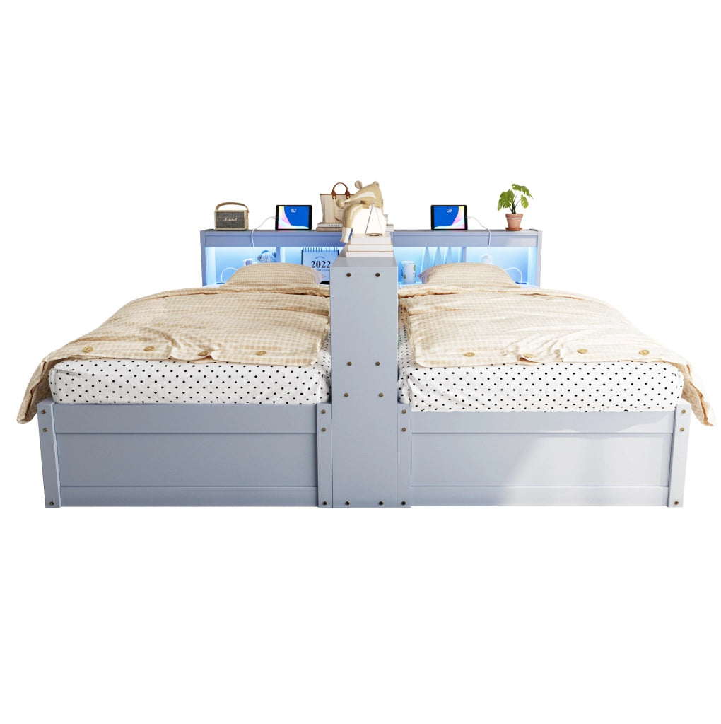 Letto multifunzione 90/180x200 cm grigio con prese integrate; LED e contenitore