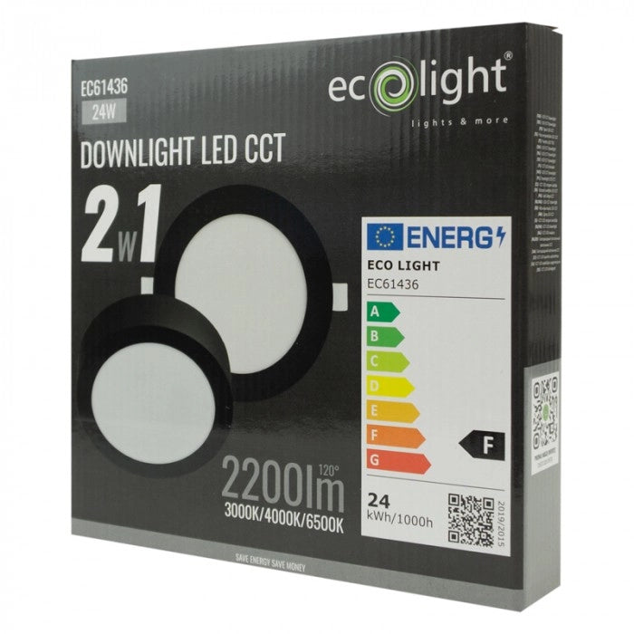Plafoniera LED rotonda 24W CCT 2in1 nera Ecolight