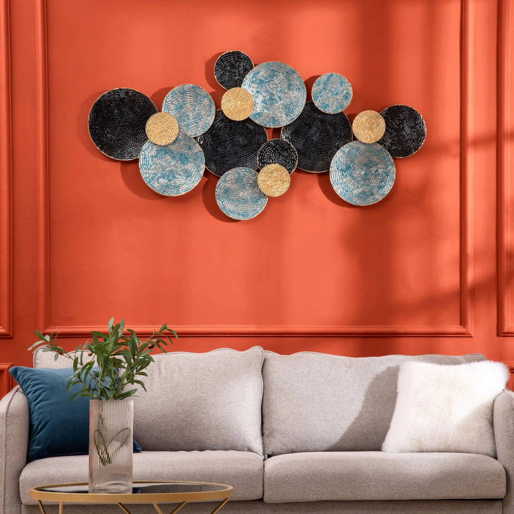 Decorazione Murale 3D a Cerchi ¨C zephmum ¨C Blu, Nero e Oro 133x66cm